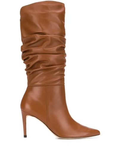 Alexandre Birman Ruched Leather Boots In Brown