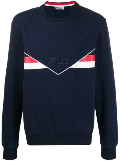 Fila Striped Logo Embroidered Sweatshirt In Blue,white,red