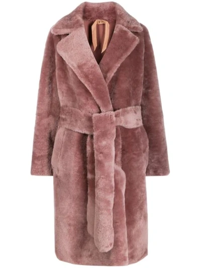 N°21 Shearling Belted Coat In Pink
