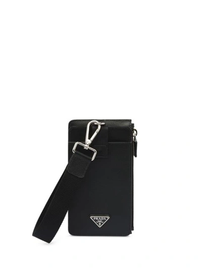 Prada Logo Plaque Wallet Wristlet In Black