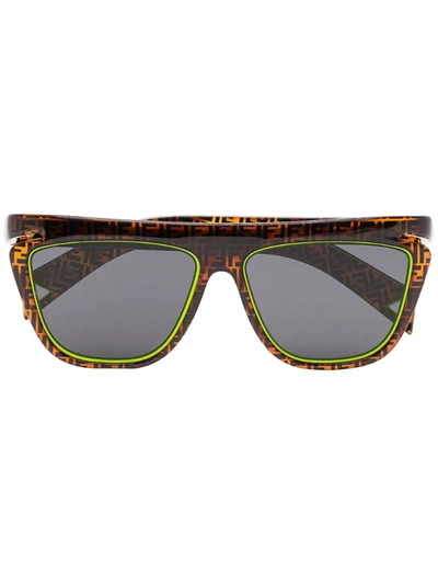 Fendi Brown And Yellow Monogram Square Sunglasses