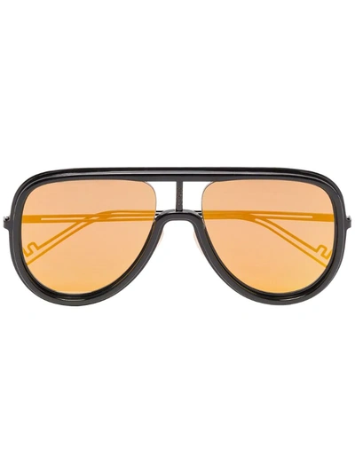 Fendi Yellow Cutout Aviator Sunglasses In Black