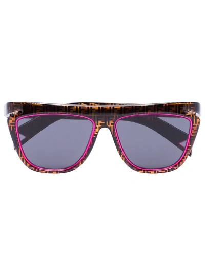Fendi Brown And Pink Monogram Square Sunglasses