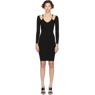Versace Cutout Embellished Ribbed-knit Dress In Black