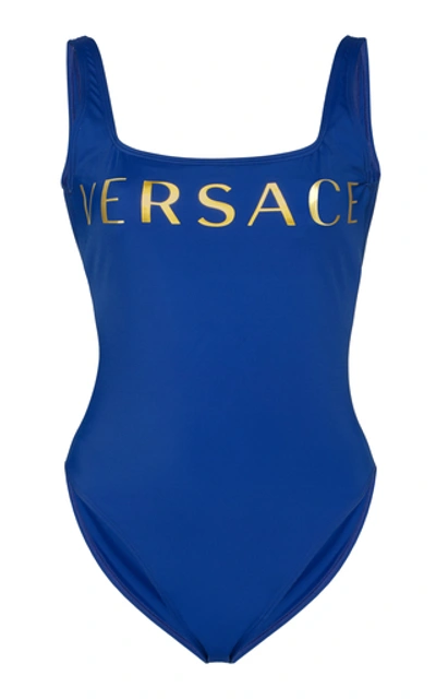 Versace Logo-print Swimsuit In Blue