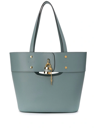 Chloé Aby Medium Leather Tote In Faded Blue