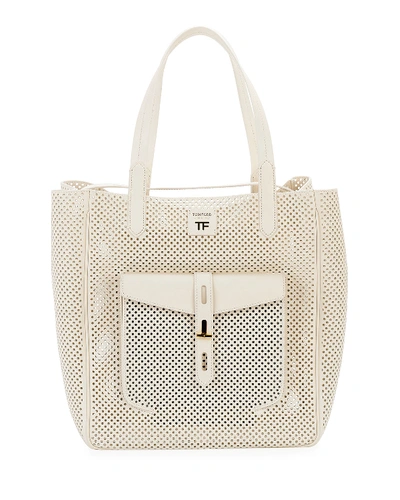 Tom Ford Perforated Medium Tote Bag In White