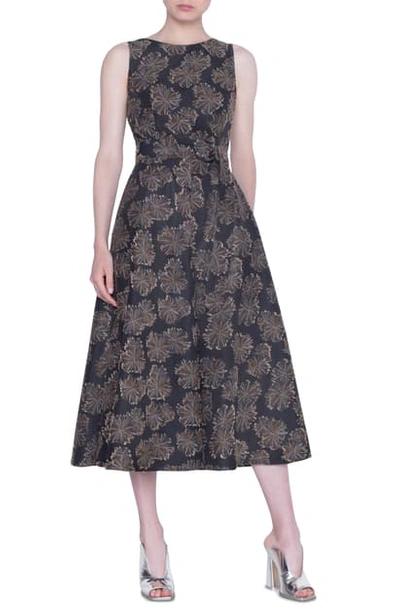 Akris Punto Desert Flower Jacquard Midi Dress In Black/ Gold