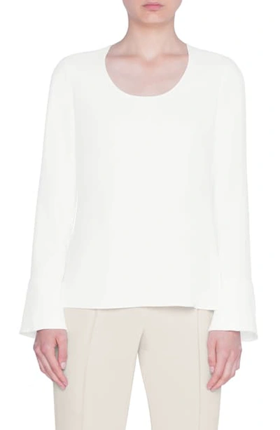 Akris Punto Trumpet-cuff Jersey Blouse In Cream