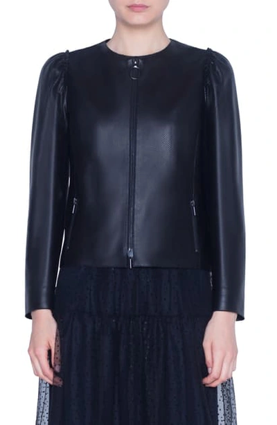 Akris Punto Perforated Leather Zip-front Jacket In Black