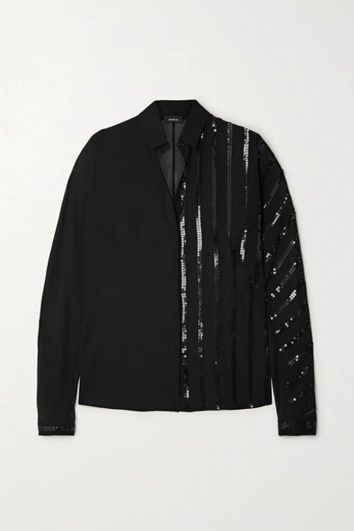 Akris Sequin-embellished Mulberry Silk-georgette Blouse In Black