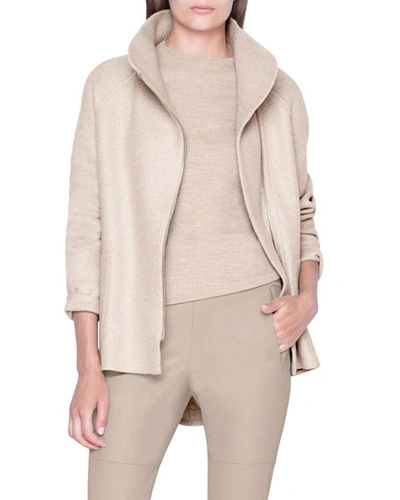 Akris Cashmere Jersey Zip-front Jacket In Taupe