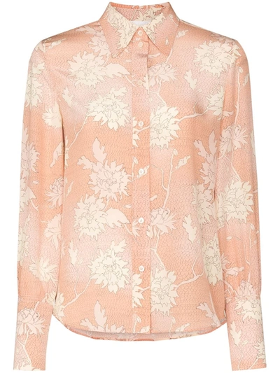 Chloé Floral Print Crepe Button Front Shirt In Pink