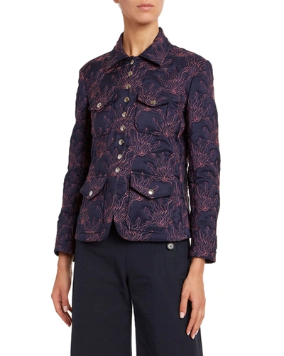 Chloé Embroidered Plonge Silk Jacket In Stormy Night