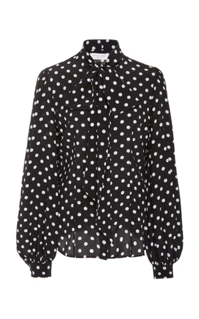 Michael Kors Silk Polka-dotted Bowed Long-sleeve Blouse In Multi