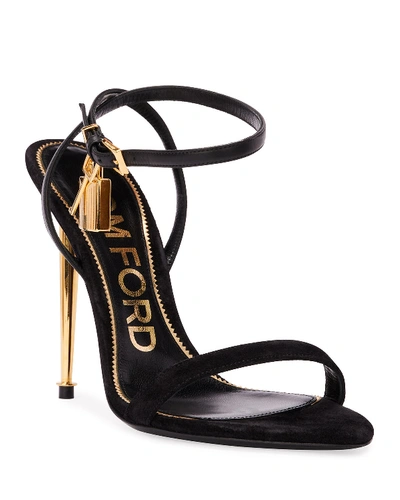 Tom Ford Strappy Suede Lock Sandals In Black