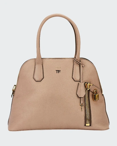 Tom Ford Buffalo Grain Medium Top-handle Dome Bag In Taupe