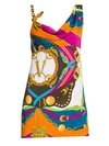 Versace Rodeo Pop Asymmetric Satin Mini Dress In Multicolor