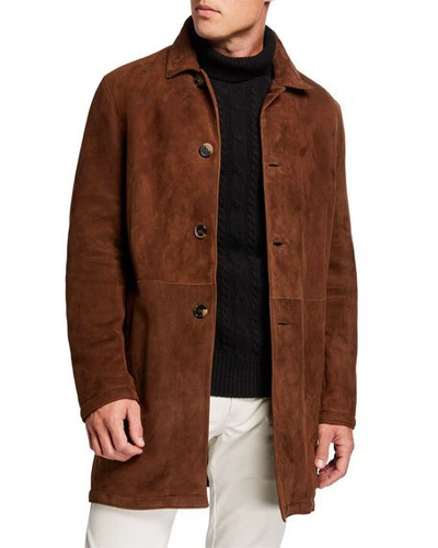 Ajmone Men's Shearling-lined Suede Coat In Brown