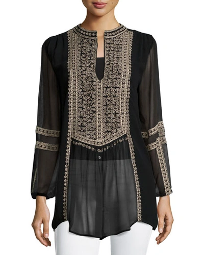 Tolani Plus Size Lauren Embroidered Boho Blouse In Black