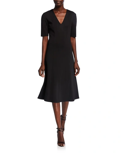 St John Milano Knit V-neck Short-sleeve Dress In Black