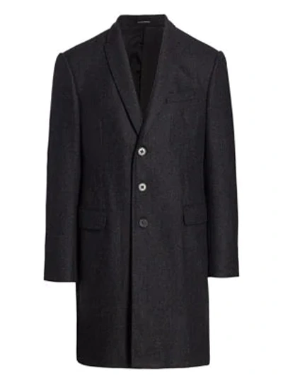 Emporio Armani Men's Herringbone Wool-cashmere Topcoat In Grey