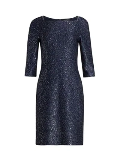 St John Glimmering Sequined Knit 3/4-sleeve Dress In Navy/silver