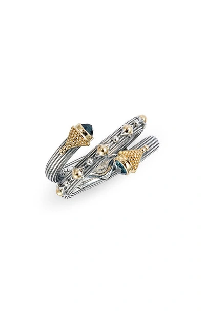 Konstantino Delos London Blue Topaz Wrap Ring In Silver/ Gold