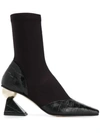 Yuul Yie Stella Sock Boots In Black Croc Embossed Leather And Span Fabric