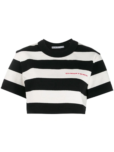 Alexander Wang Black & White Striped 'chynatown' Cropped T-shirt