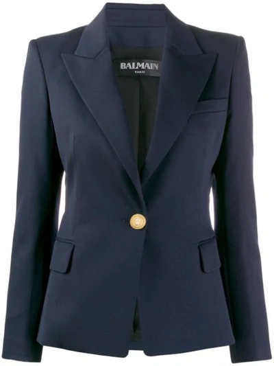 Balmain Single Breasted Wool Twill Jacket In Blue
