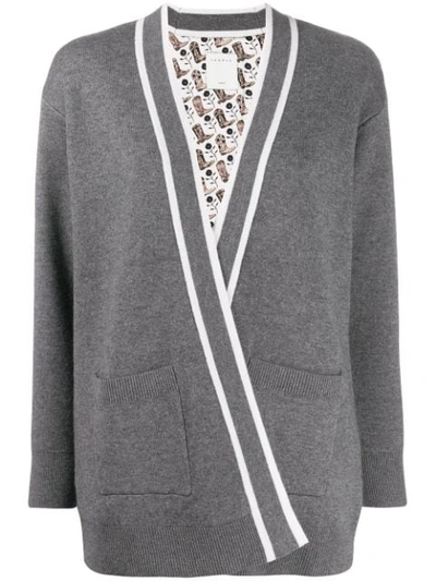 Sandro Contrast Stripe Trim Woven Cardigan In Grey