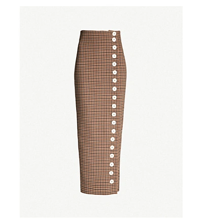 Awake Monroe High-waist Checked Wool-blend Midi Skirt In Beige/brown