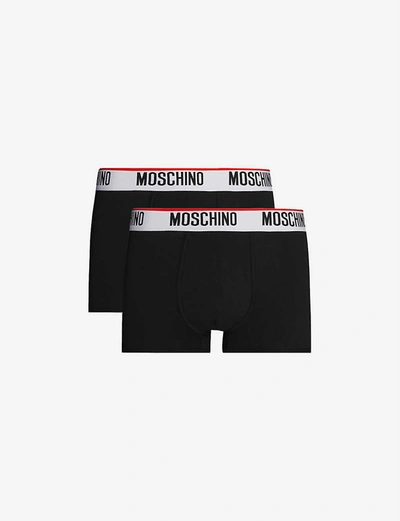 Moschino Mens Black Pack Of Two Logo-embroidered Classic Fit Stretch-cotton Trunks M In Blue