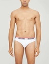 Moschino Pack Of Two Logo-embroidered Classic Fit Stretch-cotton Briefs In White