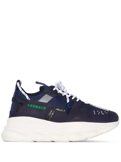 Versace Chain Reaction Mesh And Suede Trainers In Blue