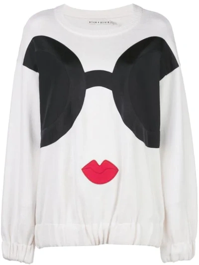 Alice And Olivia Gleeson Staceface Oversized Stretch-wool Jumper In White