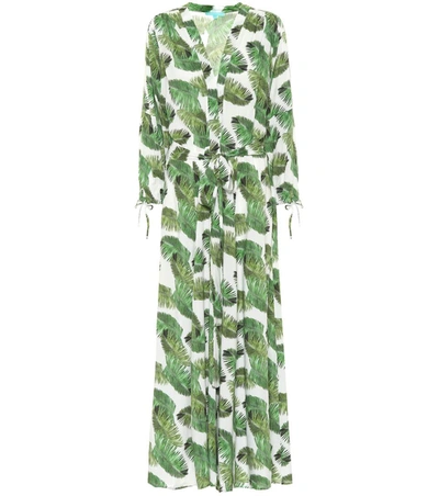 Melissa Odabash Margo Palm-print Poplin Wrap Dress In White And Green