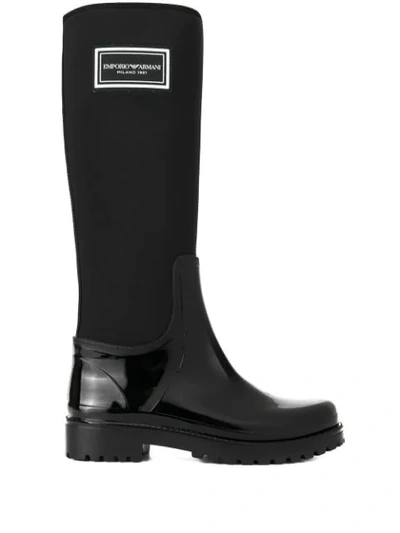 Emporio Armani Side Logo Boots In Black