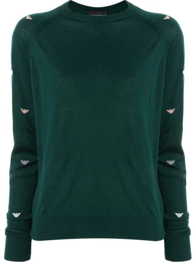 Emporio Armani Logo-sleeve Knit Jumper In Green
