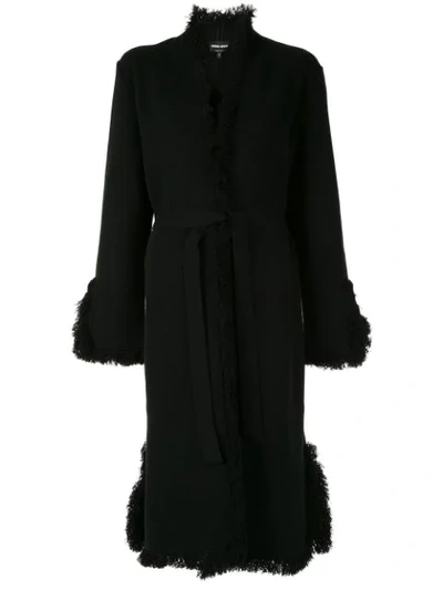 Giorgio Armani Fringe Trimmed Coat In Black