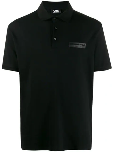 Karl Lagerfeld Logo Patch Polo Shirt In Black