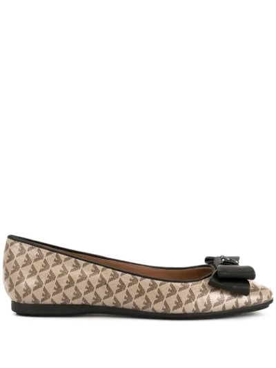 Emporio Armani Bow Detail Ballerina Shoes In Brown