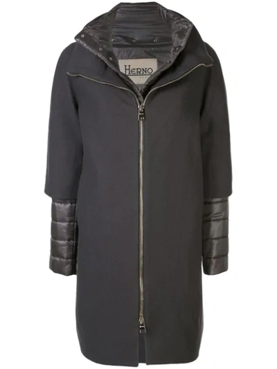 Herno Layered Padded Detail Coat In Grey