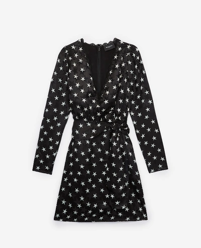 The Kooples Short Printed Dress With Belt And Frills In Bla