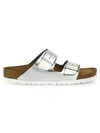 Birkenstock Women's Arizona Natural Leather Metallic Sandals From Finish Line In Silver Leather