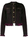 Versace Chain-trimmed Frayed Metallic Tweed Jacket In Black