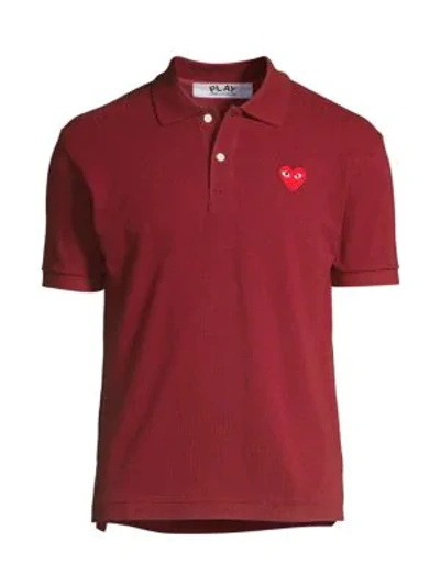 Comme Des Garçons Play Beatles Embroidered Heart Polo In Burgundy