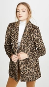 Rebecca Taylor Leopard Print Faux Fur Coat In Mocha Combo