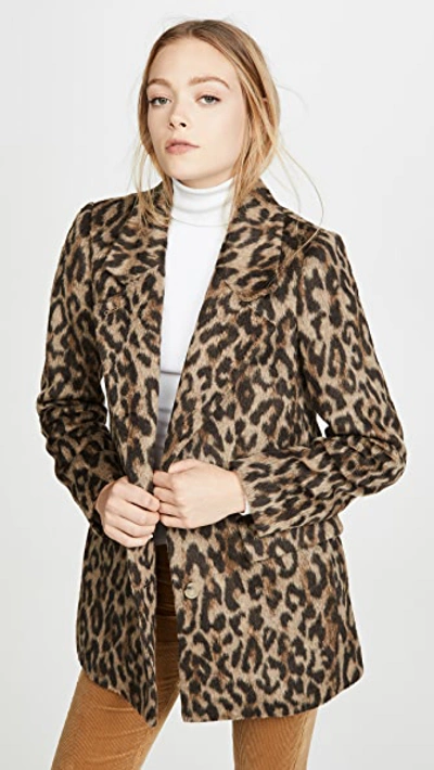 Rebecca Taylor Leopard Print Faux Fur Coat In Mocha Combo